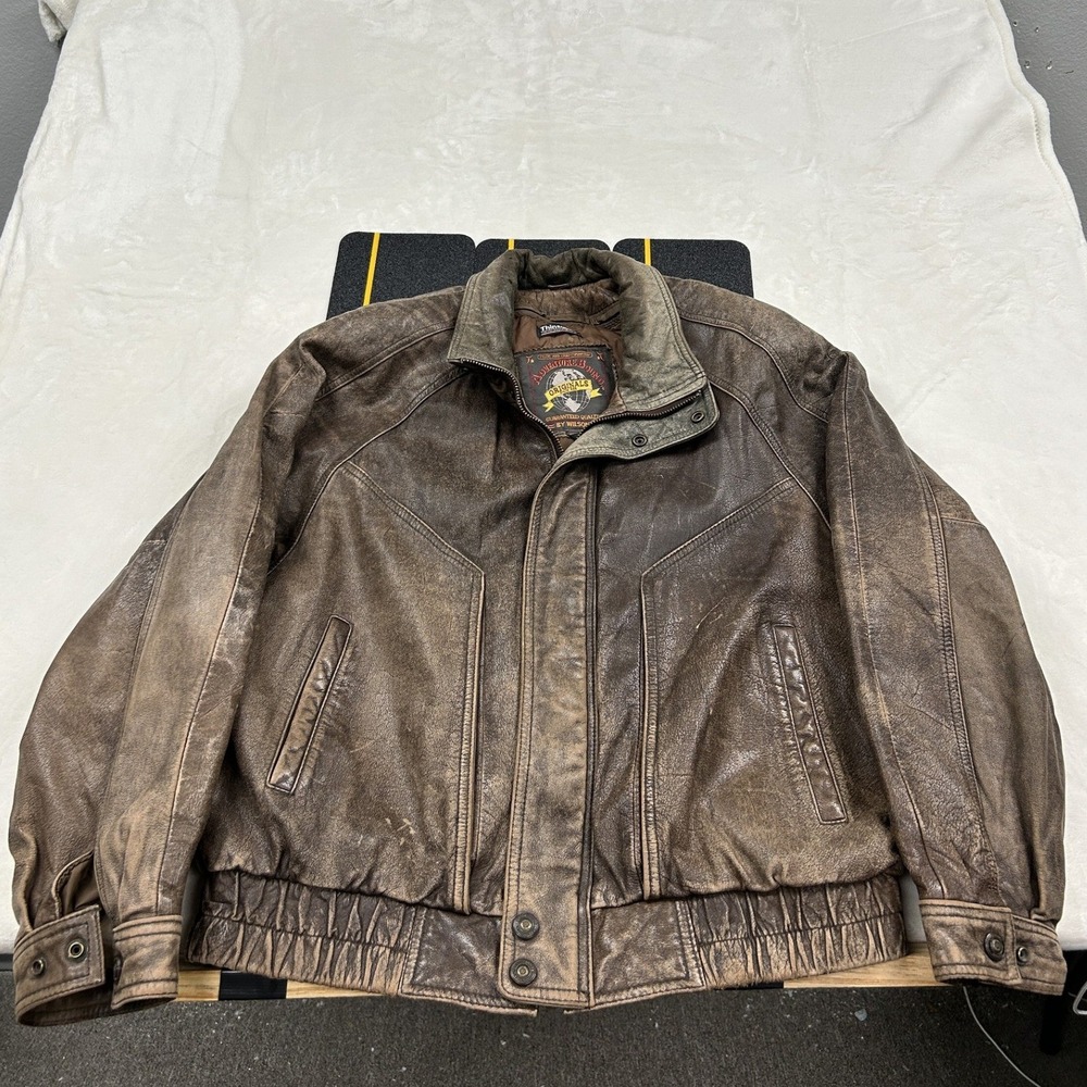 Wilsons Leather Bomber Jacket Mens XL Brown Distressed Thinsulate Aviator